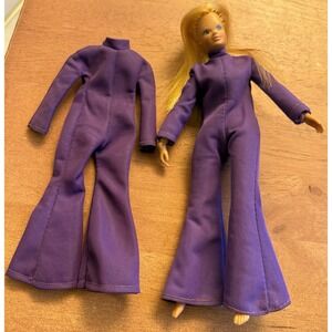 Vintage 1972 Mego DINA-MITE Doll 7‎ 1/2" With 2 Original Purple Jumpsuits